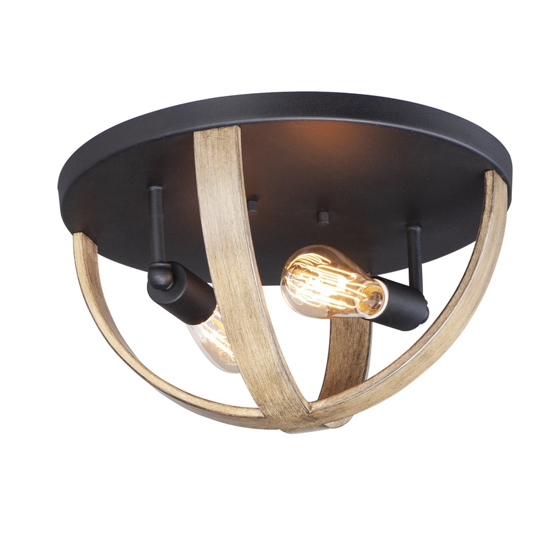 Maxim 27570BWBK Compass Two Light Flush Mount, Barn Wood / Black