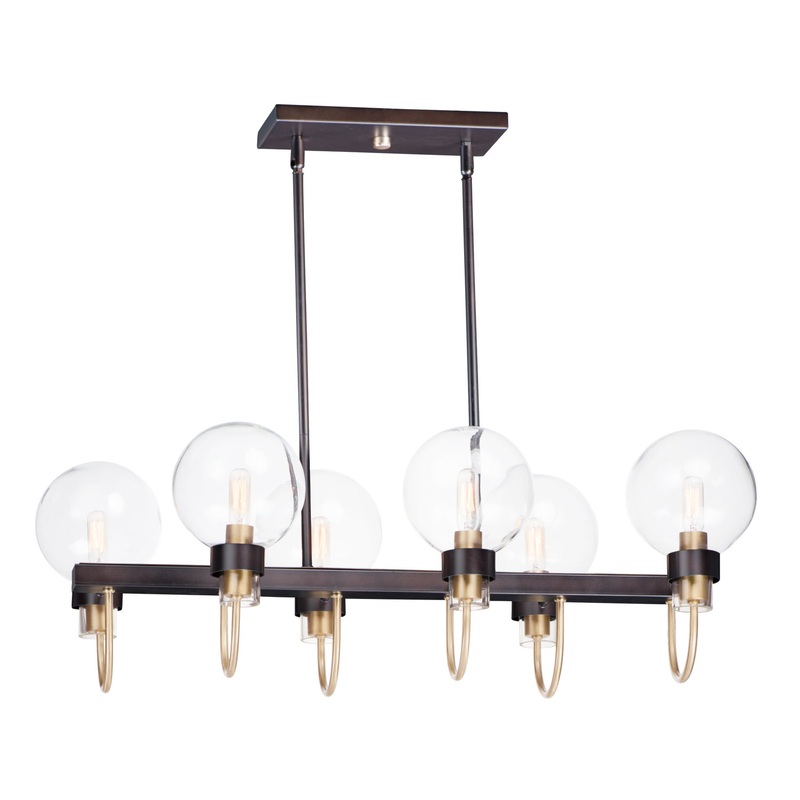 Maxim 30519CLBZSBR Bauhaus Six Light Linear Chandelier, Bronze / Satin Brass