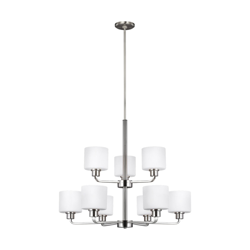 Generation Lighting 3128809-962 Canfield Nine Light Chandelier, Brushed Nickel