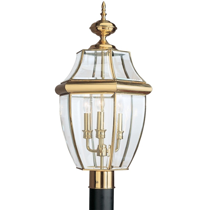Generation Lighting 8239-02 Lancaster Three Light Outdoor Post Lantern, Polished Brass