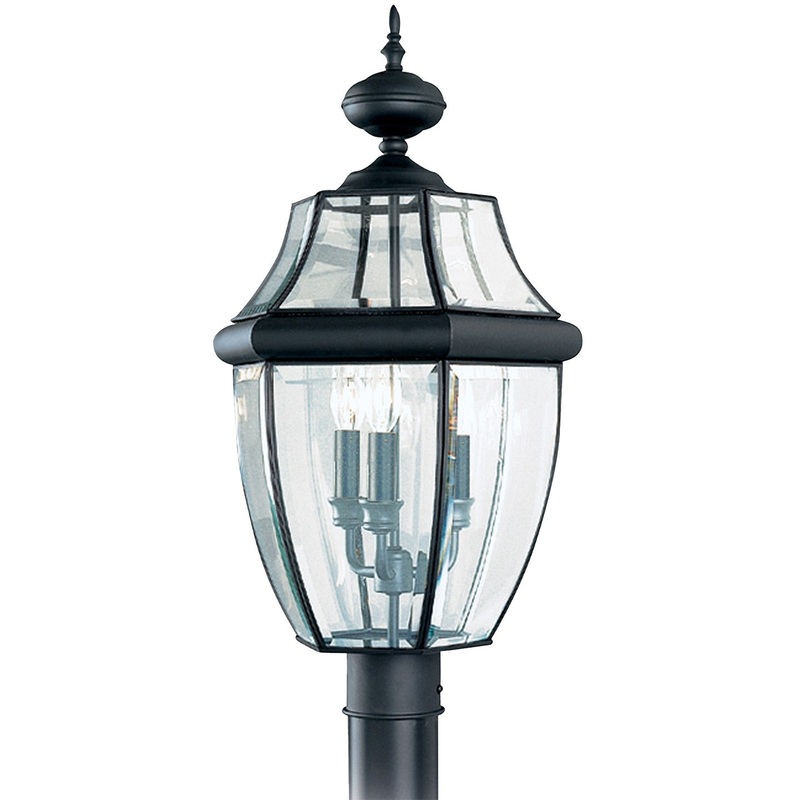 Generation Lighting 8239EN-12 Lancaster Three Light Outdoor Post Lantern, Black