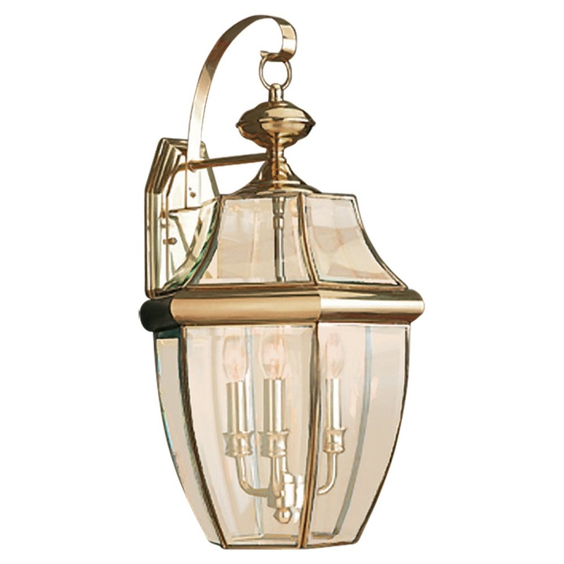 Generation Lighting 8040-02 Lancaster Three Light Outdoor Wall Lantern, Polished Brass