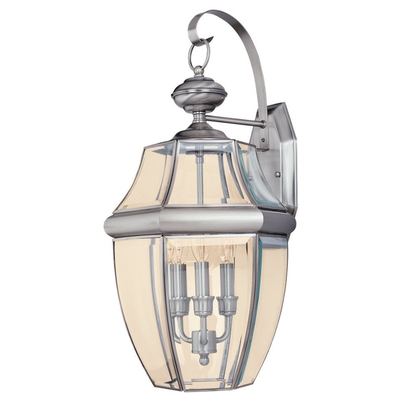 Generation Lighting 8040-965 Lancaster Three Light Outdoor Wall Lantern, Antique Brushed Nickel