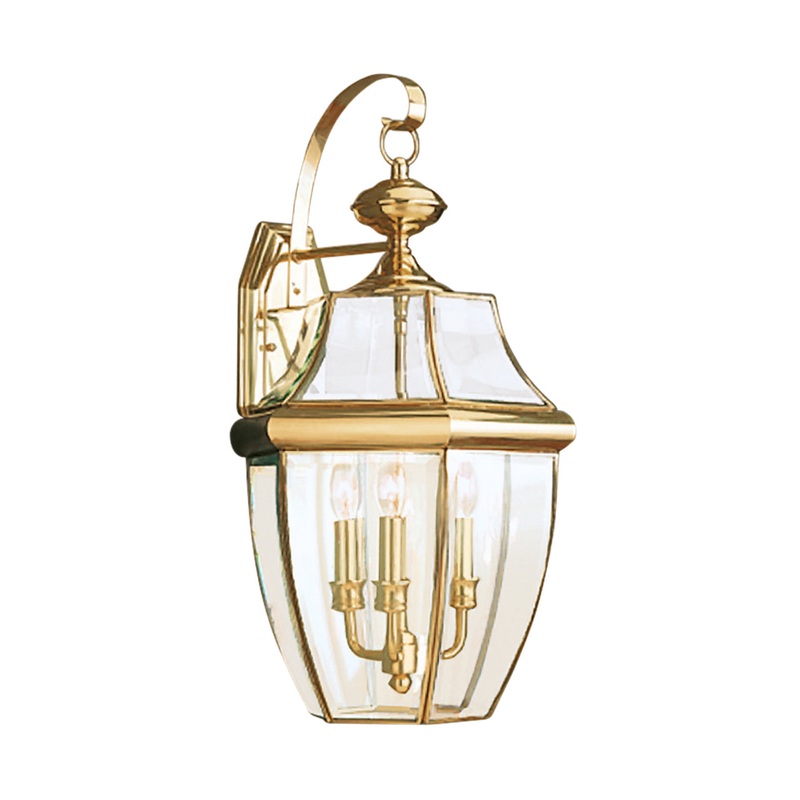 Generation Lighting 8040EN-02 Lancaster Three Light Outdoor Wall Lantern, Polished Brass