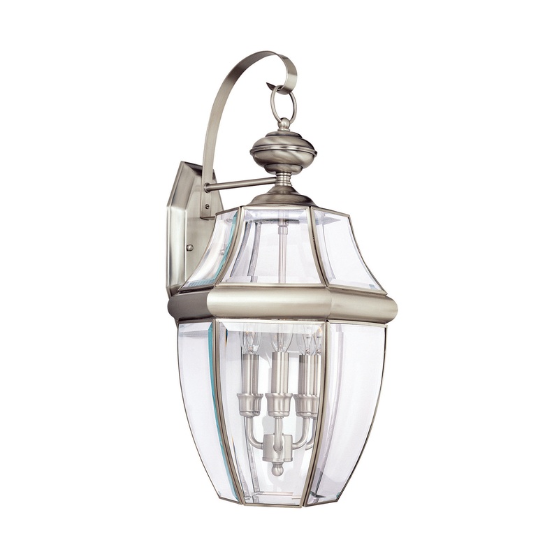 Generation Lighting 8040EN-965 Lancaster Three Light Outdoor Wall Lantern, Antique Brushed Nickel