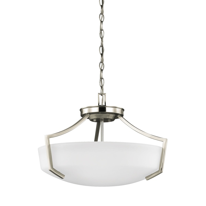 Generation Lighting 7724503-962 Hanford Three Light Semi-Flush Convertible Pendant, Brushed Nickel