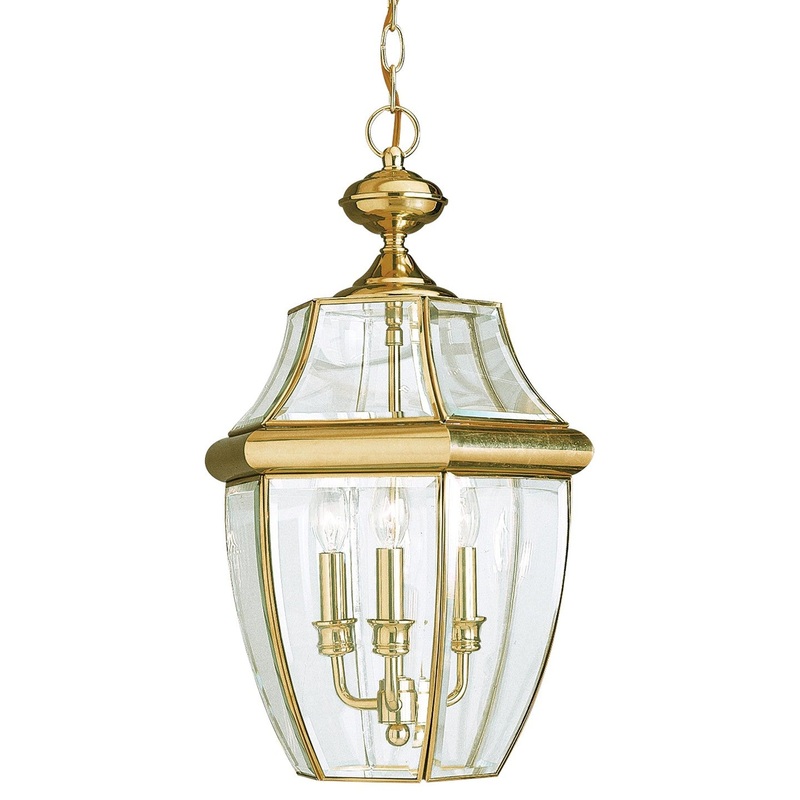 Generation Lighting 6039-02 Lancaster Three Light Outdoor Pendant, Polished Brass
