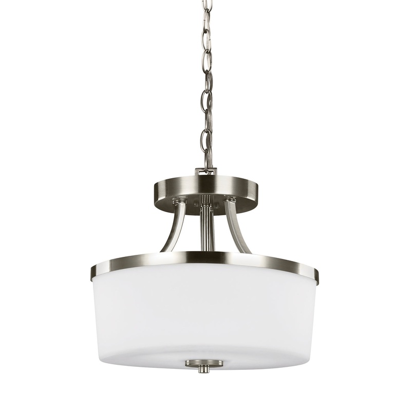 Generation Lighting 7739102-962 Hettinger Two Light Semi-Flush Convertible Pendant, Brushed Nickel