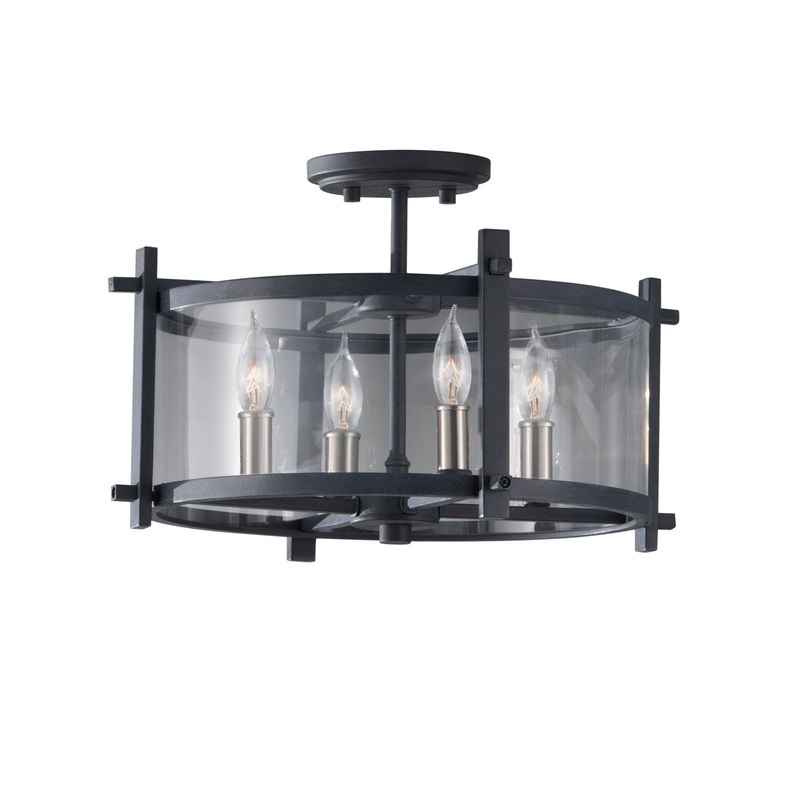 Generation Lighting SF292AF/BS Ethan Four Light Ceiling Fixture, Antique Forged Iron / Brushed Steel