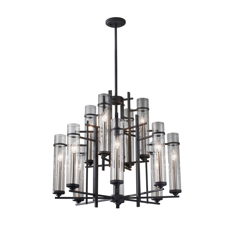 Generation Lighting F2629/8+4AF/BS Ethan 12 Light Chandelier, Antique Forged Iron / Brushed Steel