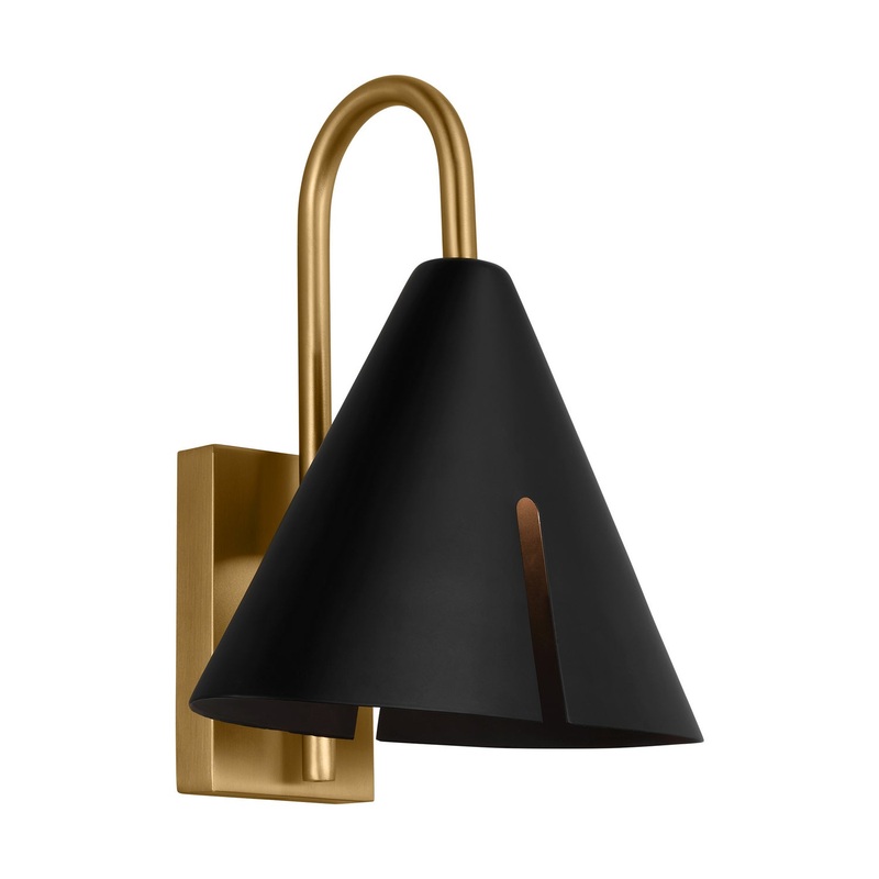 Visual Comfort Studio KW1131MBKBBS-L1 Cambre LED Wall Sconce, Midnight Black and Burnished Brass