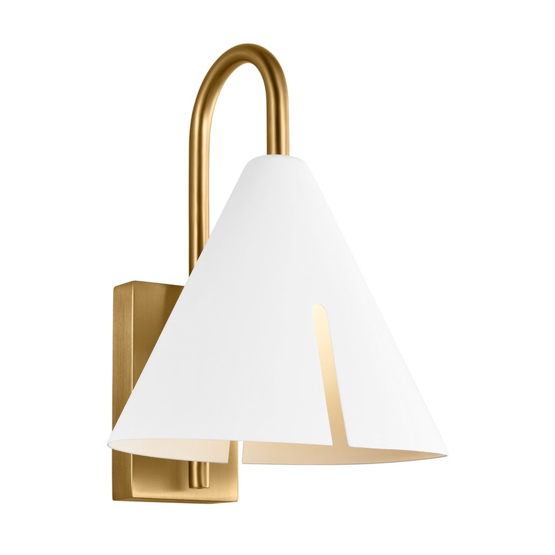 Visual Comfort Studio KW1131MWTBBS-L1 Cambre LED Wall Sconce, Matte White and Burnished Brass
