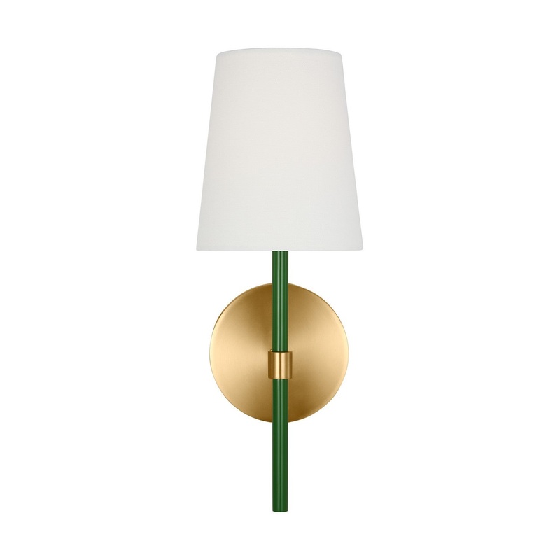 Visual Comfort Studio KSW1081BBSGRN Monroe One Light Wall Sconce, Burnished Brass