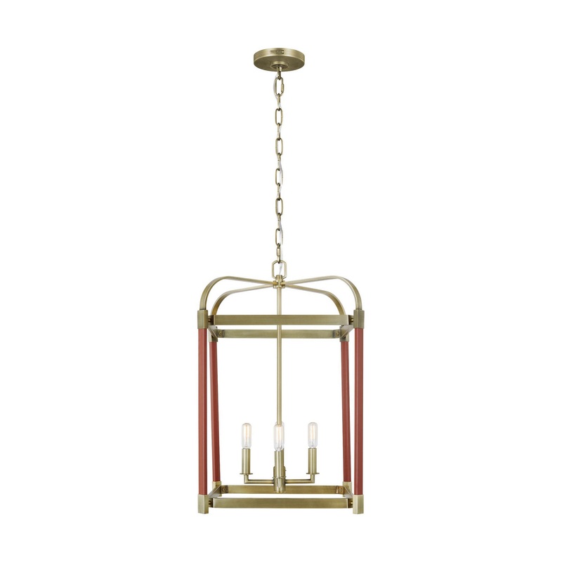 Visual Comfort Studio LC1144TWB Hadley Four Light Lantern, Time Worn Brass