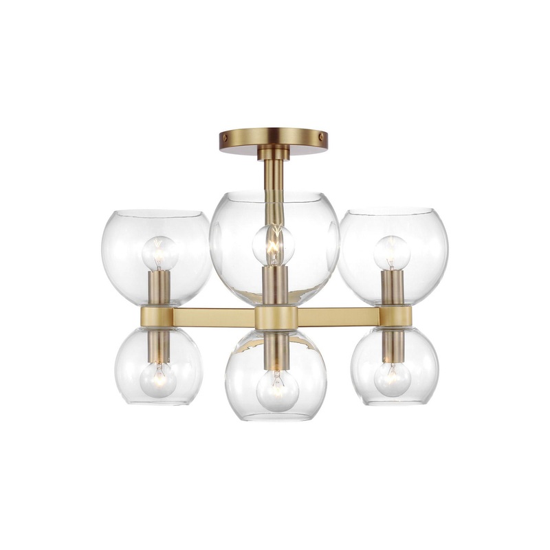 Visual Comfort Studio KSF1036BBSCG Londyn Six Light Semi Flush Mount, Burnished Brass with Clear Glass