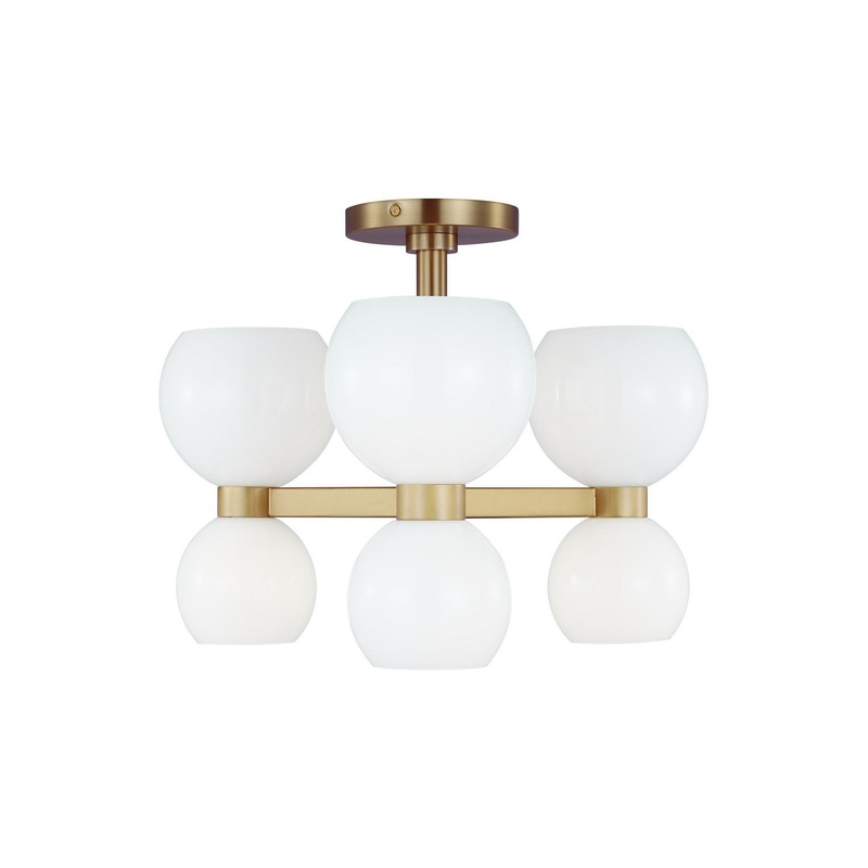 Visual Comfort Studio KSF1036BBSMG Londyn Six Light Semi Flush Mount, Burnished Brass with Milk White Glass