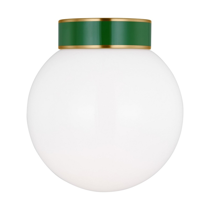 Visual Comfort Studio KSF1051BBSGRN Monroe One Light Flush Mount, Burnished Brass