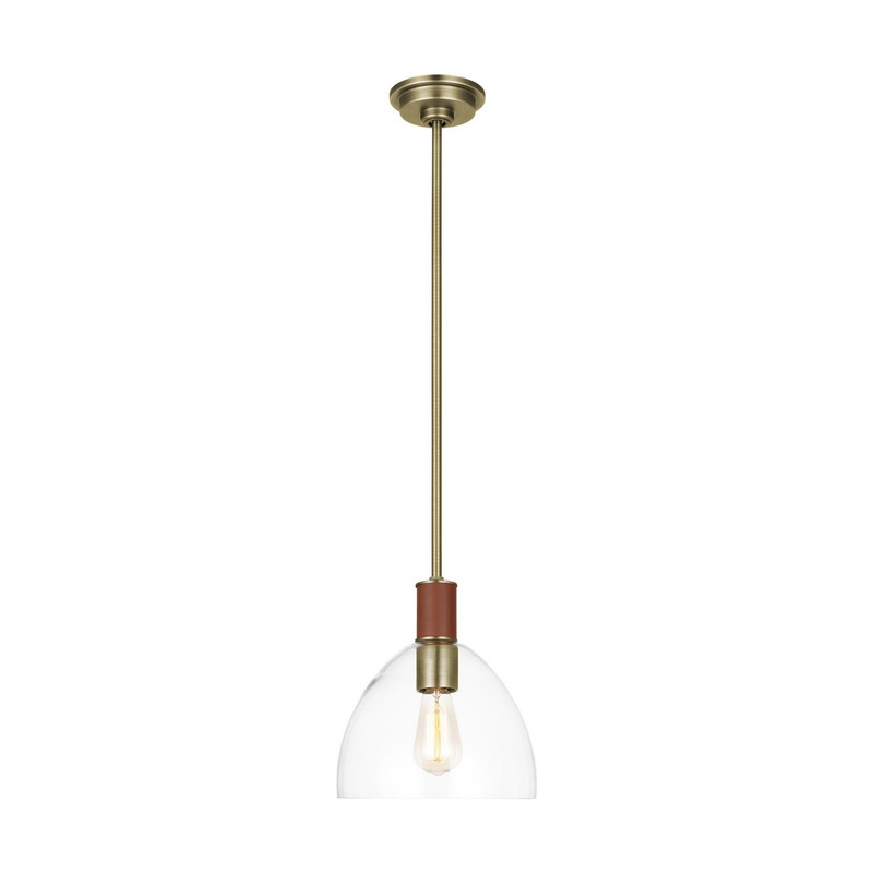 Visual Comfort Studio LP1041TWBCG Hadley One Light Pendant, Time Worn Brass