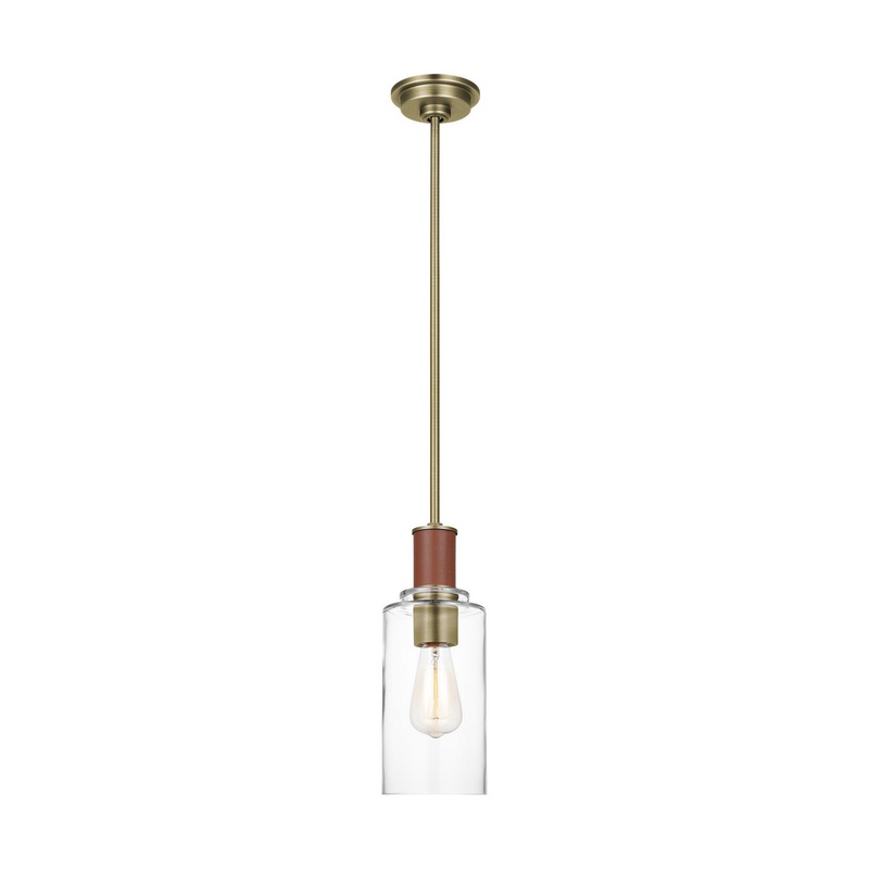 Visual Comfort Studio LP1071TWBCG Hadley One Light Pendant, Time Worn Brass