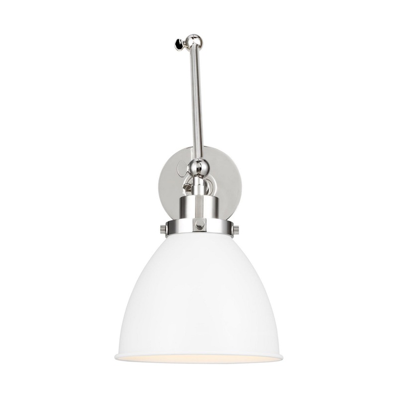 Visual Comfort Studio CW1161MWTPN Wellfleet One Light Wall Sconce, Matte White and Polished Nickel