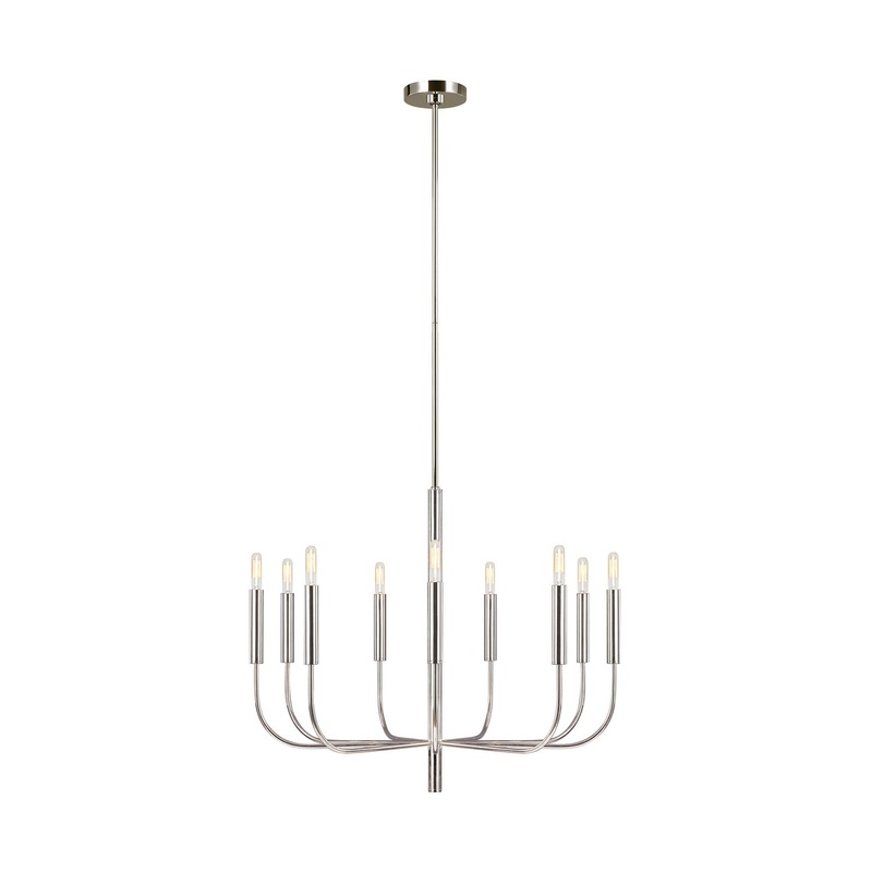 Visual Comfort Studio EC1009PN Brianna Nine Light Chandelier, Polished Nickel