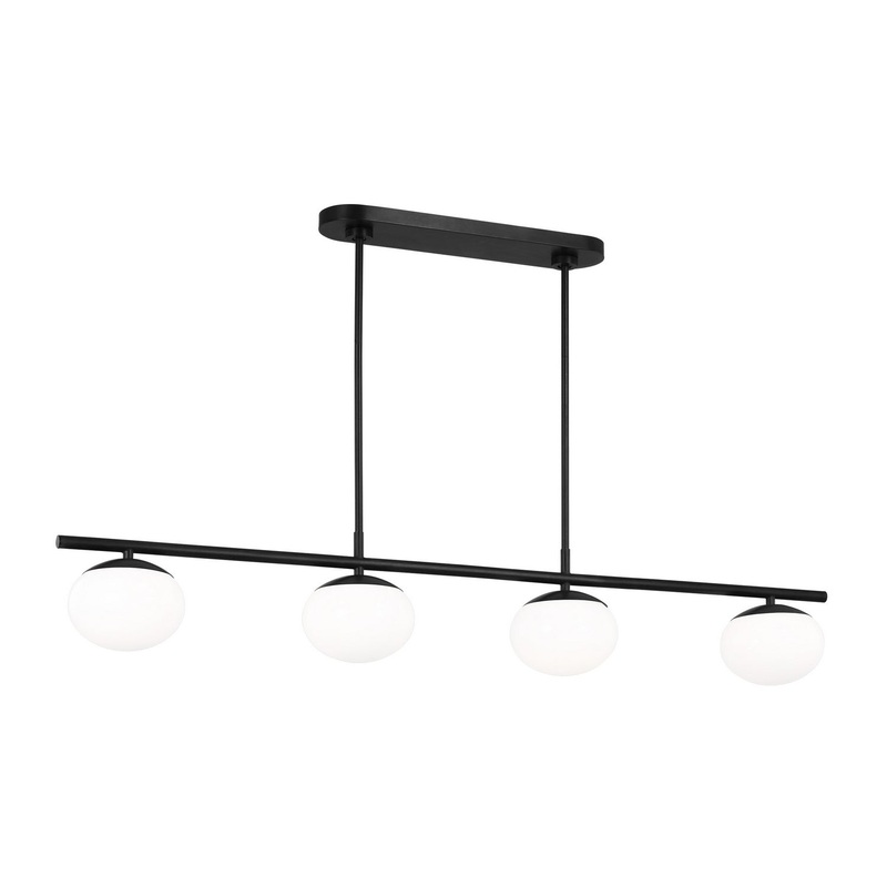 Visual Comfort Studio EC1264AI Lune Four Light Linear Chandelier, Aged Iron