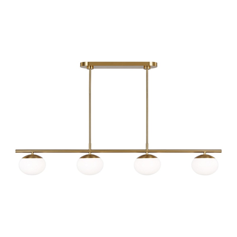 Visual Comfort Studio EC1264BBS Lune Four Light Linear Chandelier, Burnished Brass