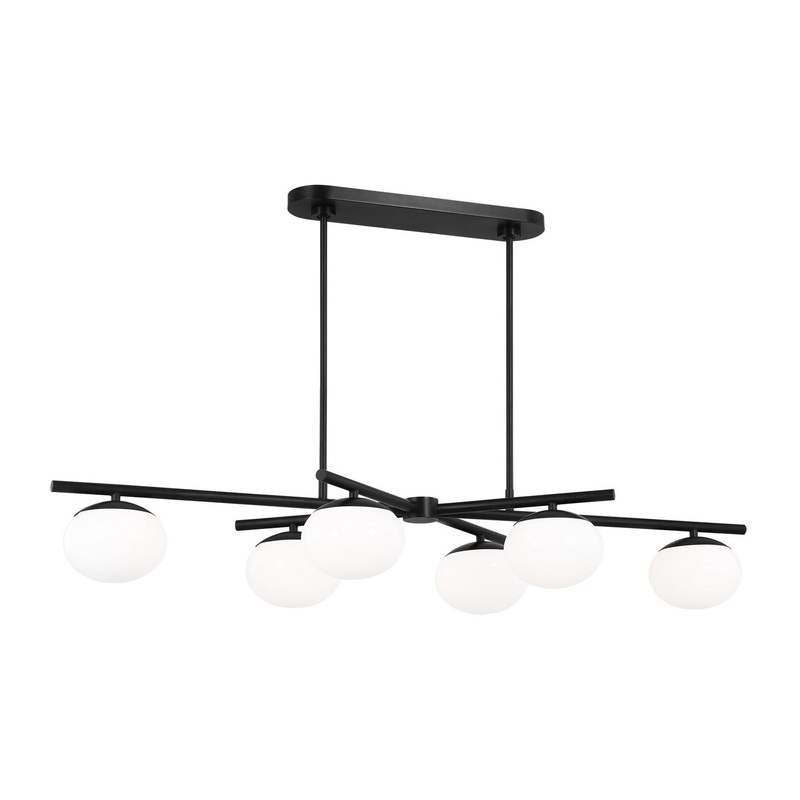 Visual Comfort Studio EC1276AI Lune Six Light Linear Chandelier, Aged Iron