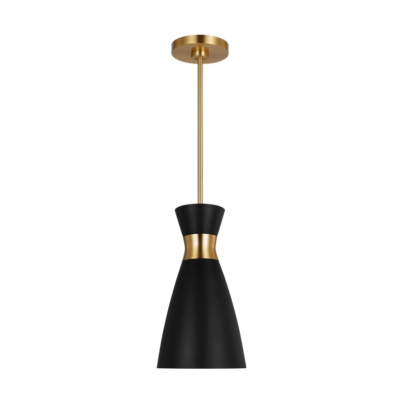 Visual Comfort Studio EP1221MBKBBS Heath One Light Pendant, Midnight Black and Burnished Brass