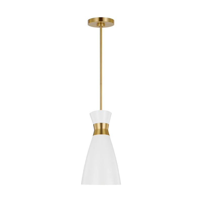 Visual Comfort Studio EP1221MWTBBS Heath One Light Pendant, Matte White and Burnished Brass