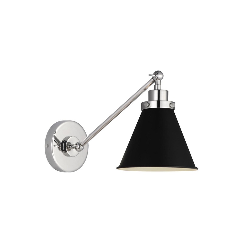 Visual Comfort Studio CW1121MBKPN Wellfleet One Light Wall Sconce, Midnight Black and Polished Nickel