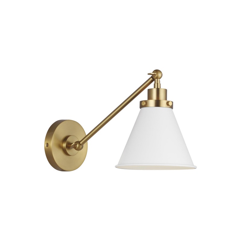 Visual Comfort Studio CW1121MWTBBS Wellfleet One Light Wall Sconce, Matte White and Burnished Brass