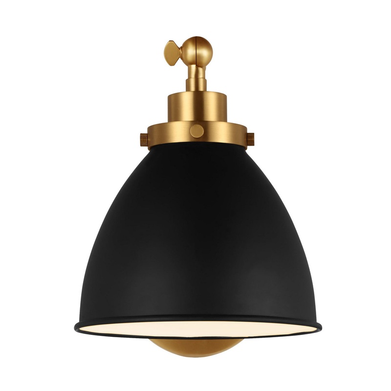 Visual Comfort Studio CW1131MBKBBS Wellfleet One Light Wall Sconce, Midnight Black and Burnished Brass