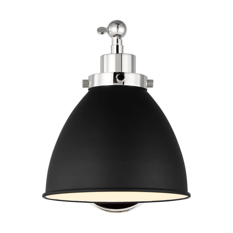 Visual Comfort Studio CW1131MBKPN Wellfleet One Light Wall Sconce, Midnight Black and Polished Nickel