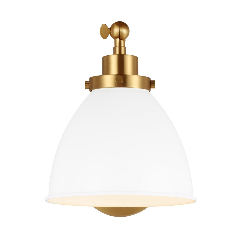 Visual Comfort Studio CW1131MWTBBS Wellfleet One Light Wall Sconce, Matte White and Burnished Brass