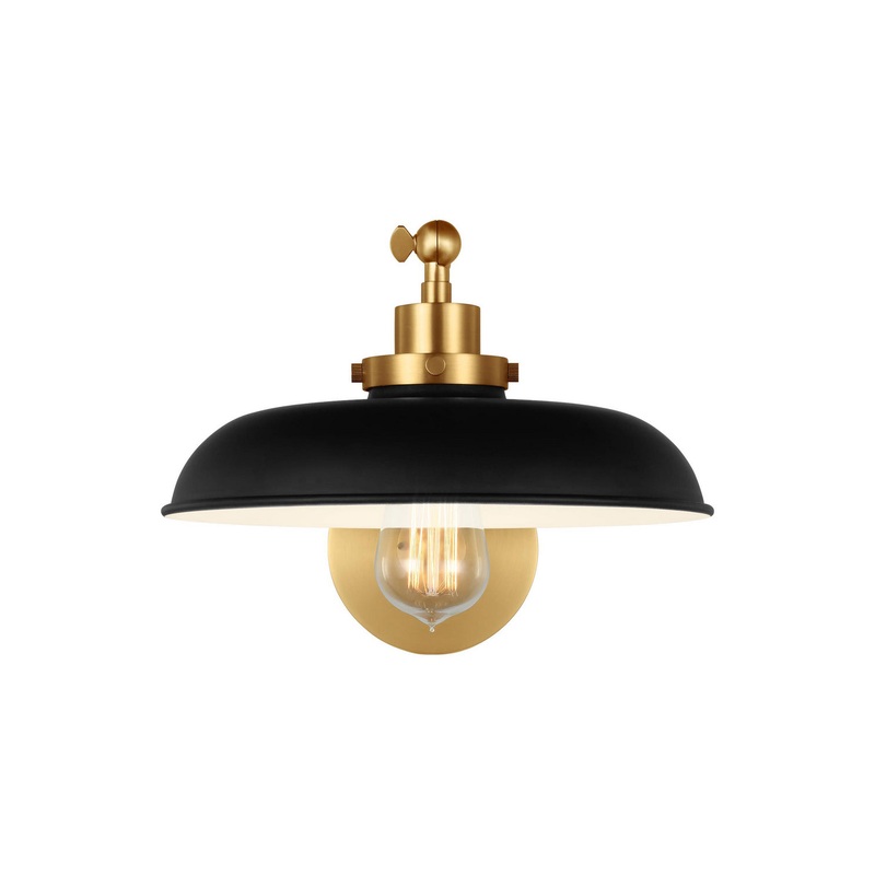 Visual Comfort Studio CW1141MBKBBS Wellfleet One Light Wall Sconce, Midnight Black and Burnished Brass