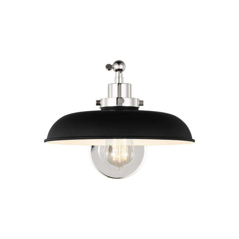 Visual Comfort Studio CW1141MBKPN Wellfleet One Light Wall Sconce, Midnight Black and Polished Nickel