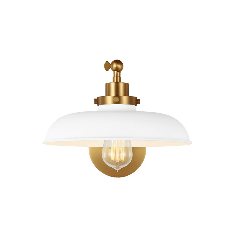 Visual Comfort Studio CW1141MWTBBS Wellfleet One Light Wall Sconce, Matte White and Burnished Brass
