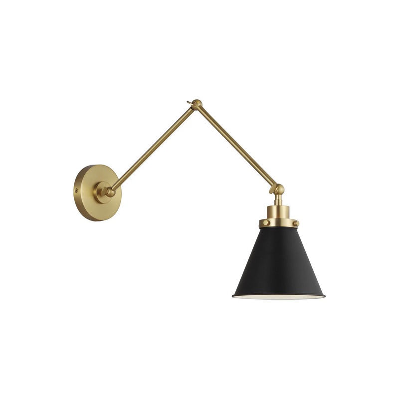 Visual Comfort Studio CW1151MBKBBS Wellfleet One Light Wall Sconce, Midnight Black and Burnished Brass