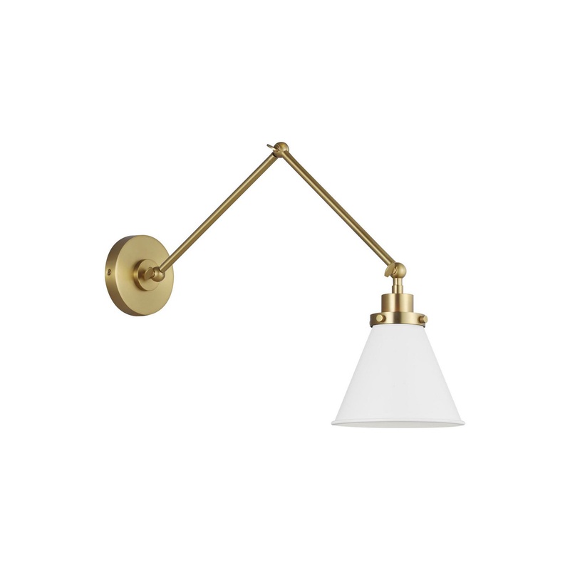 Visual Comfort Studio CW1151MWTBBS Wellfleet One Light Wall Sconce, Matte White and Burnished Brass