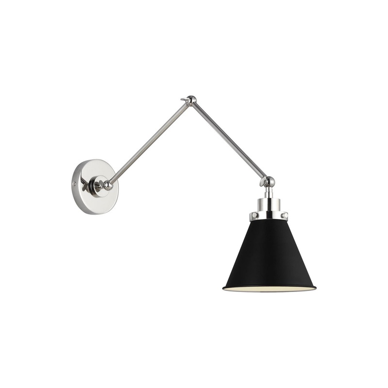 Visual Comfort Studio CW1151MBKPN Wellfleet One Light Wall Sconce, Midnight Black and Polished Nickel