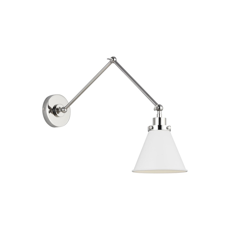 Visual Comfort Studio CW1151MWTPN Wellfleet One Light Wall Sconce, Matte White and Polished Nickel