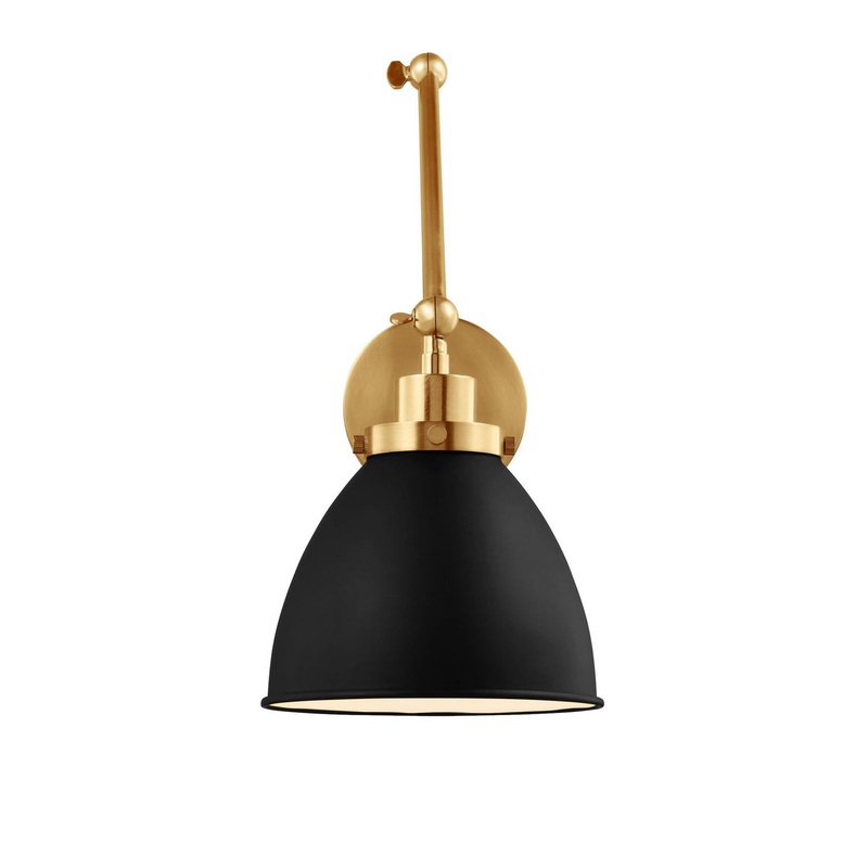 Visual Comfort Studio CW1161MBKBBS Wellfleet One Light Wall Sconce, Midnight Black and Burnished Brass