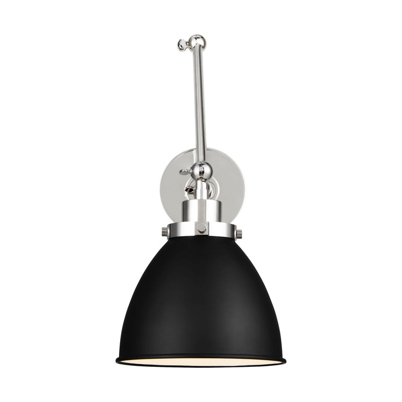 Visual Comfort Studio CW1161MBKPN Wellfleet One Light Wall Sconce, Midnight Black and Polished Nickel