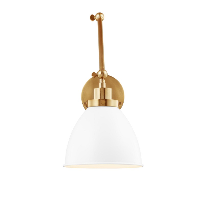 Visual Comfort Studio CW1161MWTBBS Wellfleet One Light Wall Sconce, Matte White and Burnished Brass