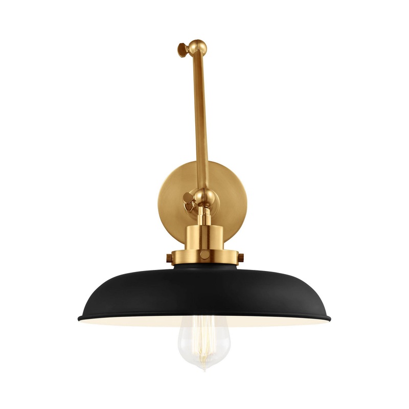 Visual Comfort Studio CW1171MBKBBS Wellfleet One Light Wall Sconce, Midnight Black and Burnished Brass