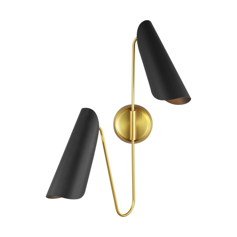 Visual Comfort Studio AEW1002BBSMBK Tresa Two Light Wall Sconce, Midnight Black and Burnished Brass (Discontinued)