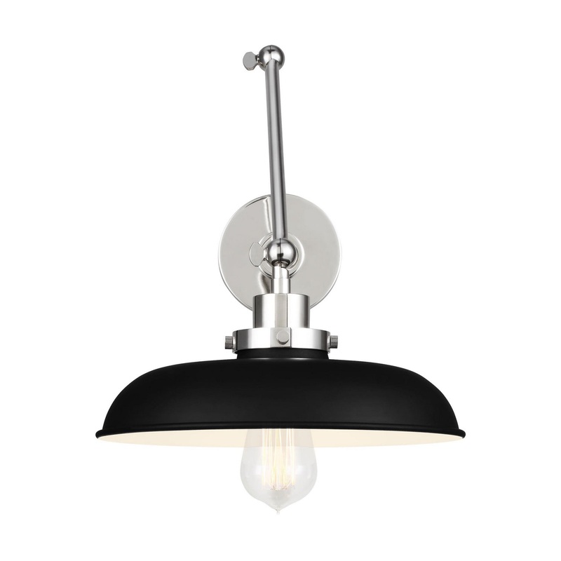 Visual Comfort Studio CW1171MBKPN Wellfleet One Light Wall Sconce, Midnight Black and Polished Nickel