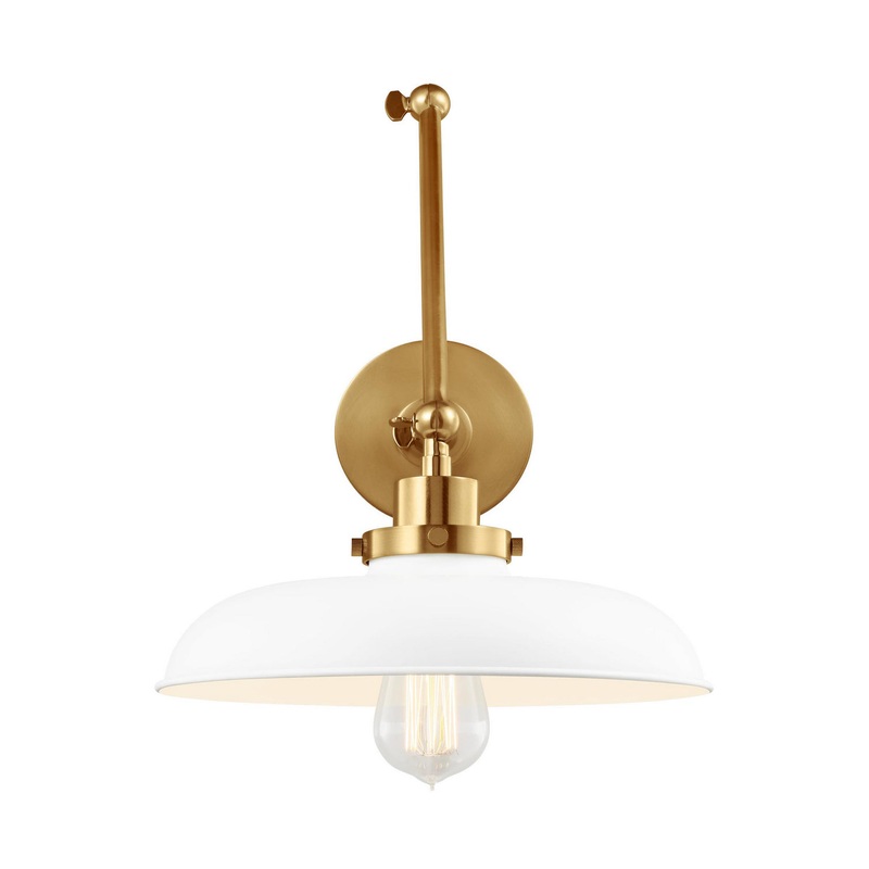 Visual Comfort Studio CW1171MWTBBS Wellfleet One Light Wall Sconce, Matte White and Burnished Brass