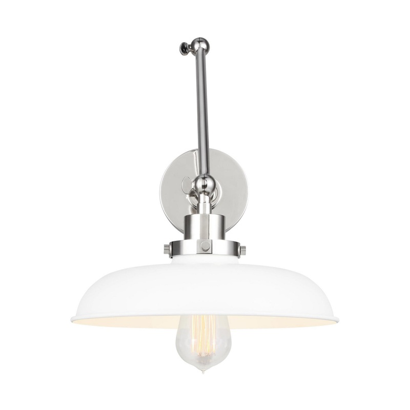 Visual Comfort Studio CW1171MWTPN Wellfleet One Light Wall Sconce, Matte White and Polished Nickel